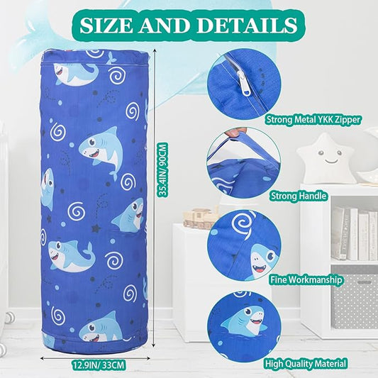 Stuffed Animal Bean Bag Storage Chair for Kids Cover Only (No Filler), Organize, Sit, Play & Boxing, 100% Cotton Canvas Washable, Ultra Soft Cylinder Long Vertical Zipper Best Gift for Child