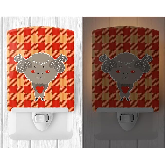 Caroline's Treasures BB6738CNL Ram with a Heart Ceramic Night Light Compact, UL-Certified, Ideal for Bedroom, Bathroom, Nursery, Hallway, Kitchen, 6x4x3, Multicolor