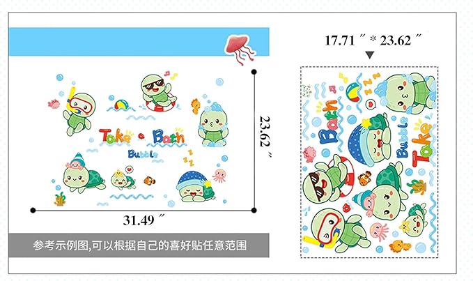 Wall Sticker Cartoon Wall Decals Removable DIY Wallpaper Waterproof Decor Mural for Nursery Baby Kids Bedroom Living Room Bathroom Kitchen Decoration Bubble Turtle 17.723.6"