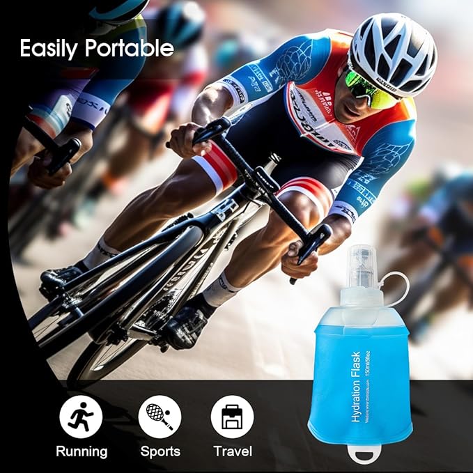 500ml Soft Flask, TPU Collapsible Soft Water Bottle for Hydration Pack, Running Vest, Folding Water Bottle for Hiking Cycling Climbing-2Pcs, Blue