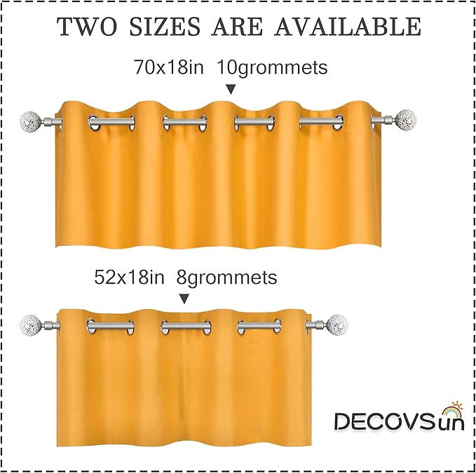 Orange Yellow Valances for Windows 52X18 Inches Blackout Thermal Insulated Valance with Grommet Top for Kitchen Living Room Short Straight Drape Valance for Bedroom Kids Room 1 Panel