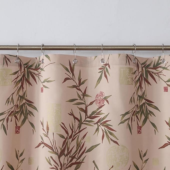 Saigon Farmhouse Printed Leaves Vintage Waterproof Polyester Fabric Brown Bamboo Country Cloth Bathroom Shower Curtain,Extra 78" W x 72" L