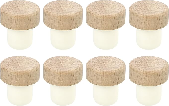 uxcell 8Pcs T-shaped Stoppers, 0.75inch Dia Cork Wine Stopper Reusable Wine Bottle Rubber Corks Sealing Plug for Wine Beer Beverage Bottle Crafts, Wood Color
