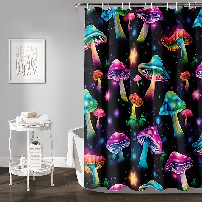AILONEN Colorful Magic Mushroom Shower Curtain,Natural Fungal Plants Shower Curtain Set for Bathroom,Boho Style Waterproof Fabric Bath Curtain for Kids Girls, 72" W*72" H