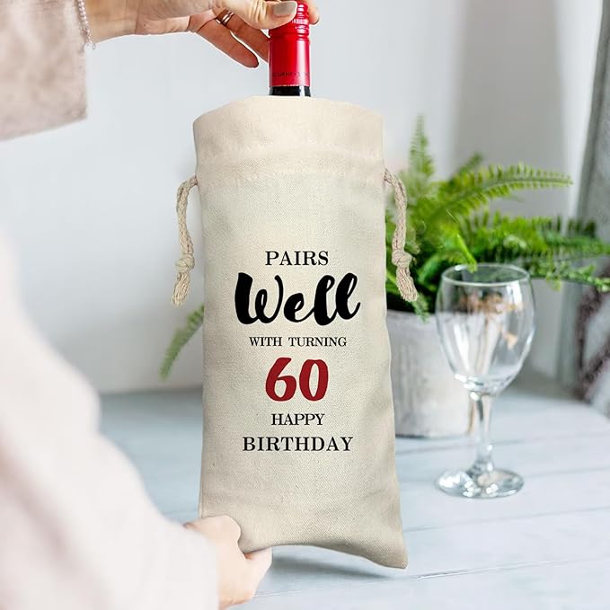 ZHANTUONE,60st Birthday Gift,Drawstring Polyester Cotton Cloth Wine Bag,Funny Birthday Wine Bag,60 Years Old Birthday Party Decoration Wine Bag Gifts,Birthday Party Decorations Ideas Wine Bag