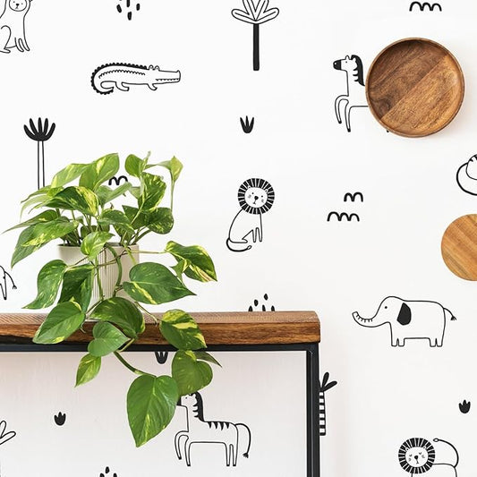 Jungle Animal Wall Decals Safari Nursery Wall Art Removable Wall Stickers Kids Room Decor Tropical Jungle Wall Decor