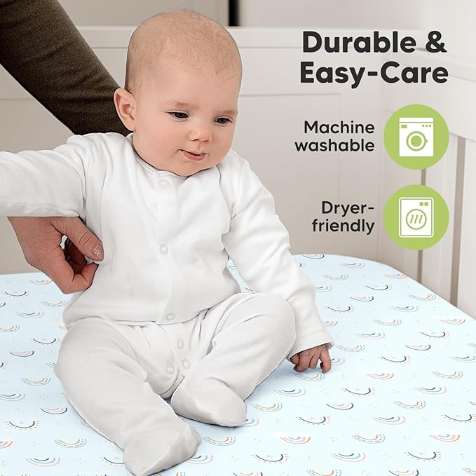 2-Pack Organic Crib Sheets for Boys, Girls - Jersey Fitted Crib Sheet, Baby Crib Sheets Neutral, Crib Mattress Sheet, Cotton Crib Sheets, Breathable Crib Sheet, Baby Mattress Sheets (Jolly Rainbow)
