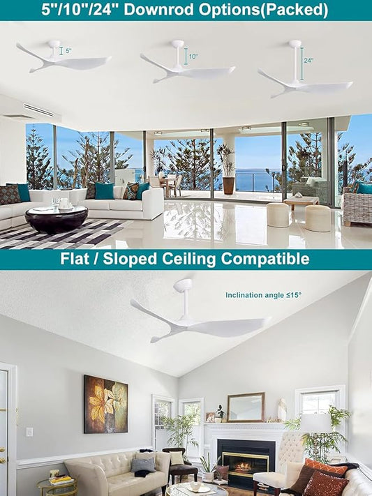 Sofucor 38 inch Ceiling Fans with Remote Control, Indoor Outdoor Ceiling Fan for Bedroom Living Room Farmhouse Patio, Modern Ceiling Fan no Light with 6 Speed Reversible Quiet DC Motor, White