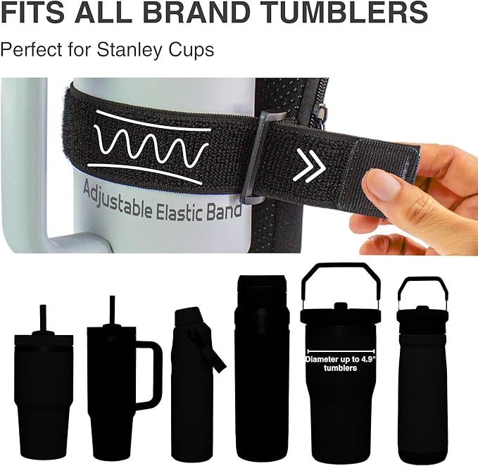 Water Bottle Pouch for Stanley Cups with 20oz 30oz 40oz Stanley Quencher Adventure & Stanley IceFlow, Gym Accessories for Women Tumbler Pouch with Strap & Zipper Cup Purse for Card Keys (Pink, Large)