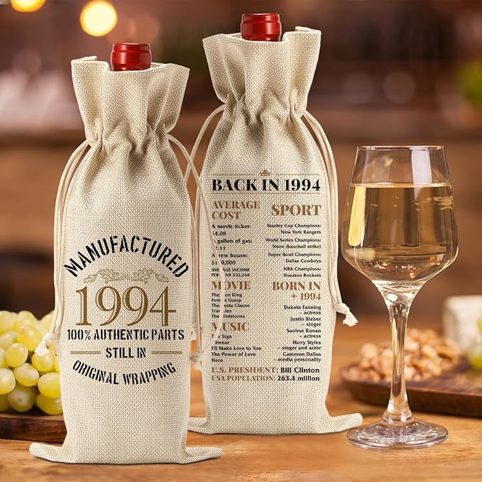 30th Birthday Gifts for Her Women Men, Best Gift for 30 Year Old Man Husband Wife Friends Sisters Girlfriend, Happy 1994 30th Birthday Anniversary Decorations Wine Bag?Wine Gifts Wine Gift Bag