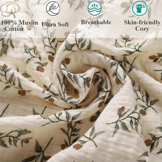 Muslin Bassinet Sheet Compatible with Graco Travel Lite, Fodoss, Cloud Baby, Yacul, Simmons Kids Bassinet(not for Twins), 2 Pack Cotton Fitted Bassinet Sheets for Baby Roman Green & Botanical Leaf