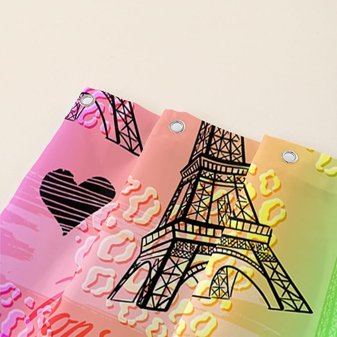 AILONEN Rainbow Shower Curtain for Bathroom, Rainbow Gradient Eiffel Tower Printed Bath Curtain,Women Girls Kids Minimalist Waterproof Fabric Shower Curtain Set with Hooks 72" W*78" H
