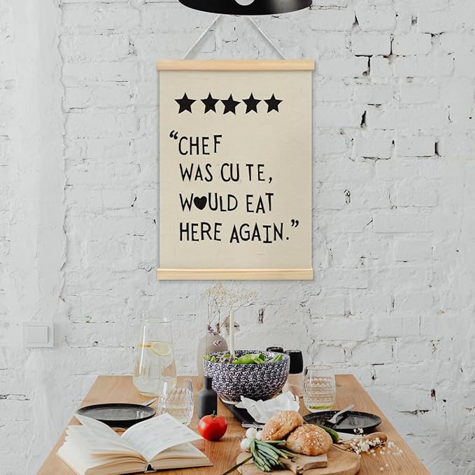 BIWSHA Cute Kitchen Canvas Poster Framed Hanger 12x16 Inch,Funny Five Star Rating Poster,Black Kitchen Quotes Decor Chef Was Cute Print, Chef Signs Decoration Trendy Cooking Art