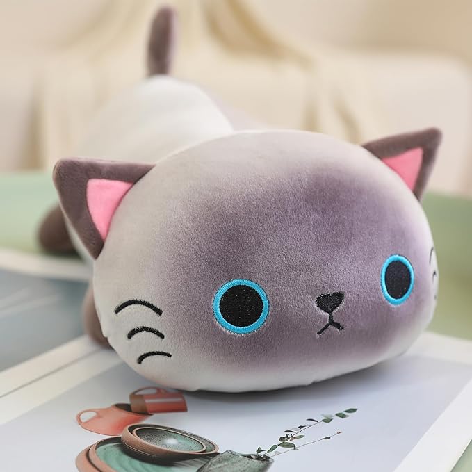SQEQE Weighted Siamese Cat Plush, Weighted Siamese Cat Stuffed Animal for Anxiety, Cute Siamese Cat Plushies Soft Siamese Cat Pillow Toy Gift for Kids Adults 23.6 Inch, 3.1 lbs