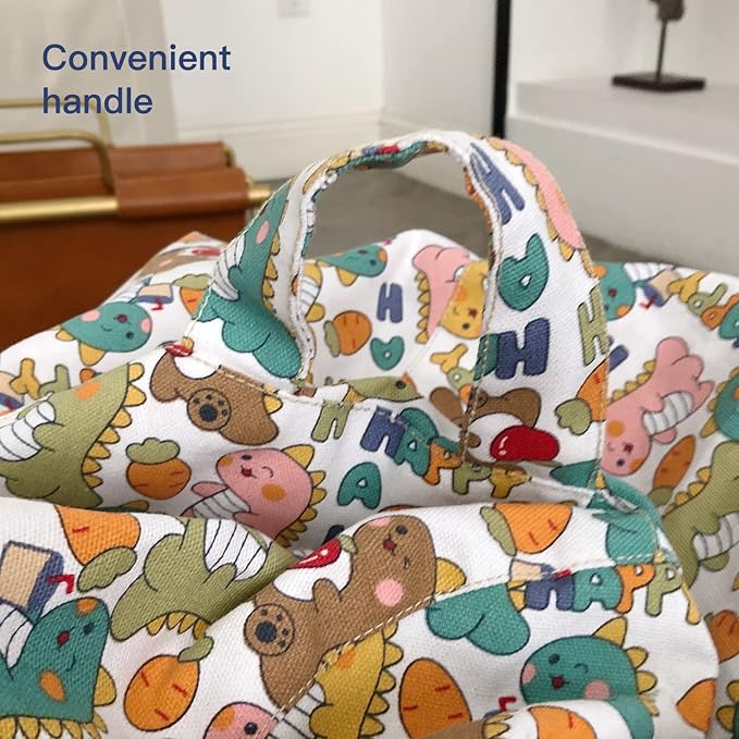 YuppieLife Kids Storage Bean Bag Cover(No Filling)Toy Organizer|Carrying Handle Sofa|Available for Kids and Teenager|Cuddle Chair|Machine Washable and Durable(27“,Happy Dinosaur)