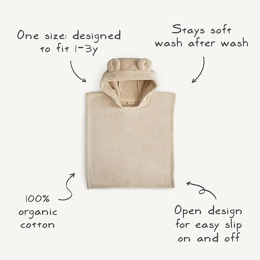 mushie Poncho Towel for Toddlers and Kids (Fog) | Organic Terry Cotton | Ages 1-3 Years