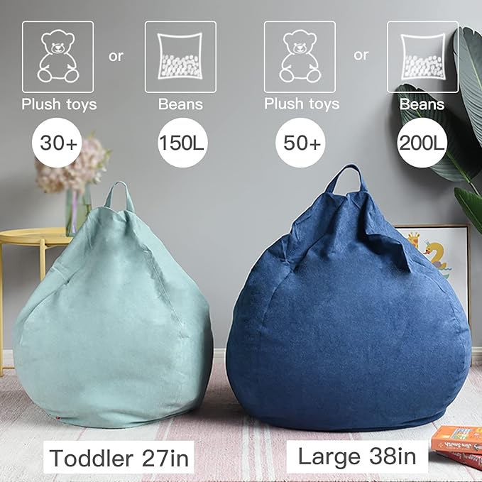 YuppieLife Kids Storage Bean Bag Cover(No Filling) Toy Organizer|Carrying Handle Sofa|Available for Kids and Teenager|Cuddle Chair|Machine Washable and Durable(27“,Pink Flowers)