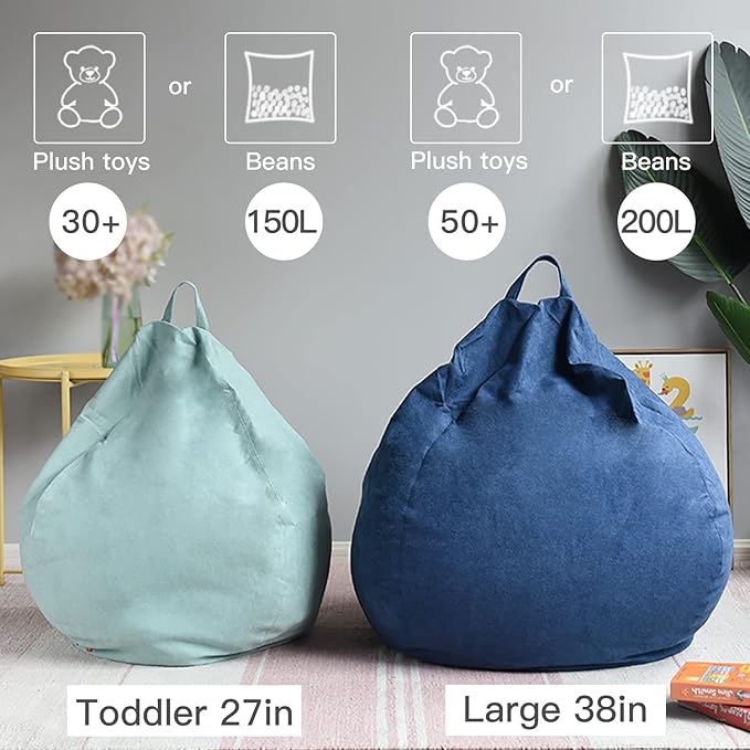 YuppieLifeKids Storage Bean Bag Cover(No Filling)Candy-Colored/Toy Organizer|Carrying Handle Sofa|Available for Kids and Teenager|Cuddle Chair|Machine Washable and Durable(27'',Ginger)