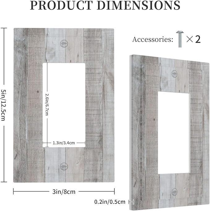 Rustic Grey Wood Shiplap 1 Gang Rocker Light Switch Plate Vintage Country Single Decora Outlet Wall Plate Cover Faceplate Decorative Switchplate GFCI for Farmhouse Bathroom Livingroom Bedroom Decor