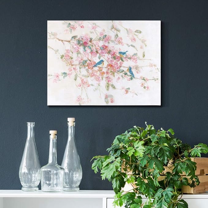 Renditions Gallery Canvas Nature Wall Art Modern Paintings & Prints Decor Romantic Blossomed Bluebirds Abstract Botanical Wall Hanging Artwork for Bedroom Office Kitchen - 18"x27" LT33