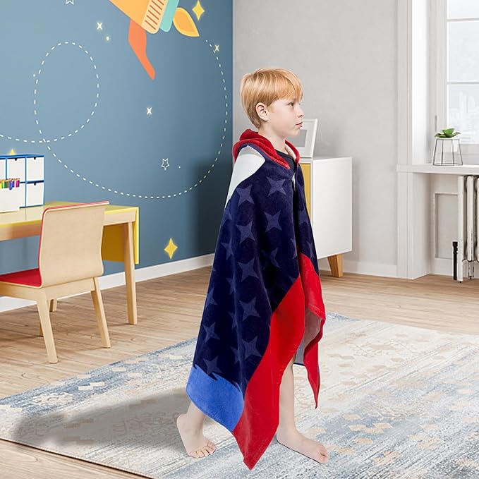 Kids Bath Towel Hooded - Cotton Kids Beach Towel 30"x50" for Ages 3 to 10, Toddler Towels with Hood Snaps, Soft Terry Poncho Towel as Pool Swim Cover Ups for Girls Boys (Shark Navy)