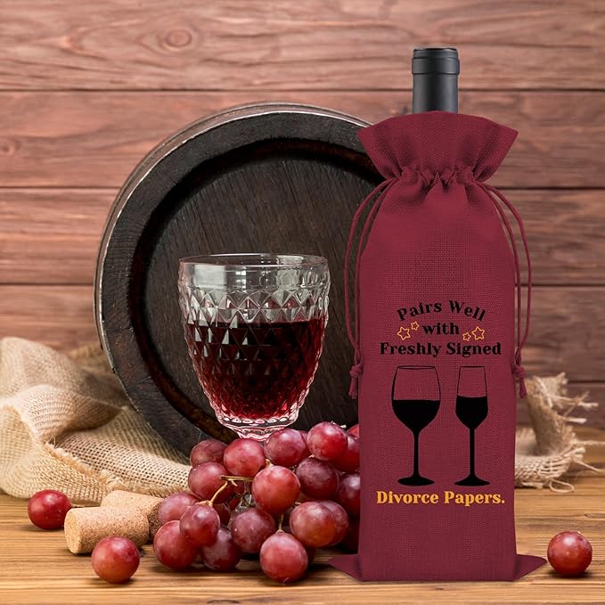 Divorce Gifts for Women Wine Bag Divorce Party Gifts for Him Breakup Gifts for Her Wine Bottle Decoration Bag New Beginning Gift Ideas Pairs Well with Freshly Signed Divorce Papers(Red)