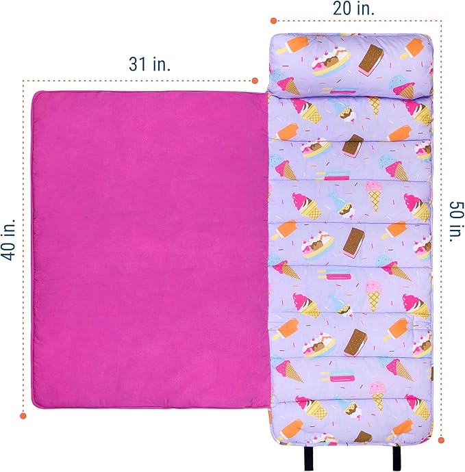 Wildkin Original Nap Mat with Reusable Pillow for Boys & Girls, Ideal for Sleepovers, Equipped with Hook & Loop Fastener, Made from Cotton Blend Materials - Nap Mat for Kids