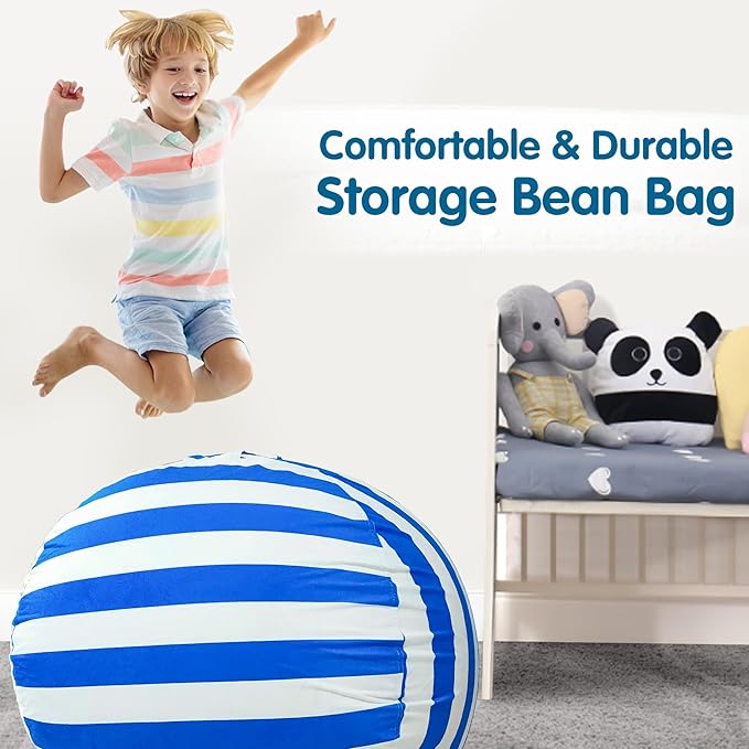 Lukeight Stuffed Animal Storage Bean Bag Chair Cover for Kids, Zipper Beanbag Chair Cover for Organizing Toddler and Kids' Rooms Plush Toys (Blue+White Velvet, XX-Large)