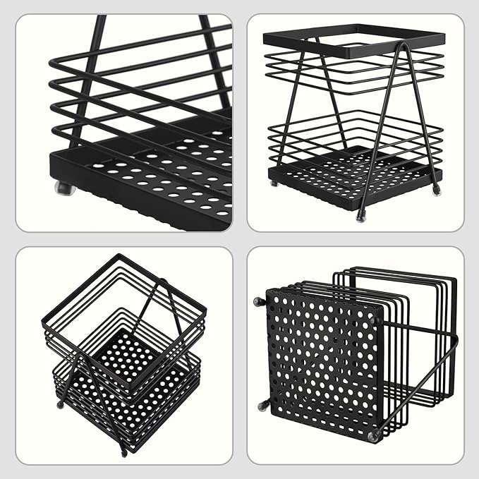 RedCall Utensil Holder for Kitchen Counter,Rectangular Matte Black Spoon Spatula Holder,Metal Steel Wire Cooking Utensil Crock Caddy Organizers,Elegant kitchen utensil holder for countertop (2 Pack)
