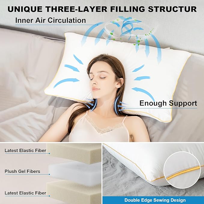 King Size Pillows Set of 2 - Down Alternative Bedding, Cooling Hotel Quality Big Pillow for Back, Stomach or Side Sleepers 20 x 36
