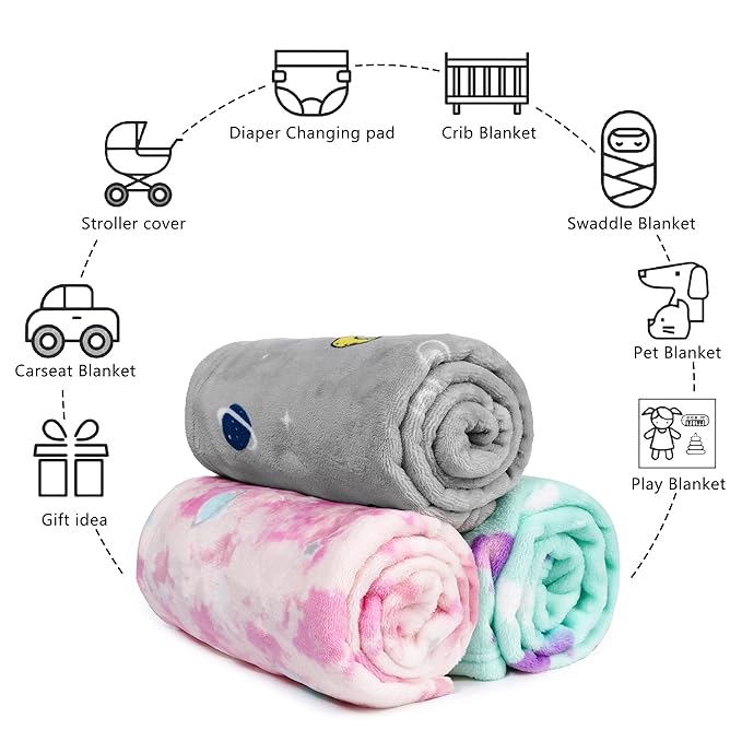 DaysU Plush Flannel Baby Blanket Super-Soft Lightweight, Printed Fleece Baby Blanket for Unisex, Oversized Bed Throws for Kids and Children, Grey Space 50”x60”