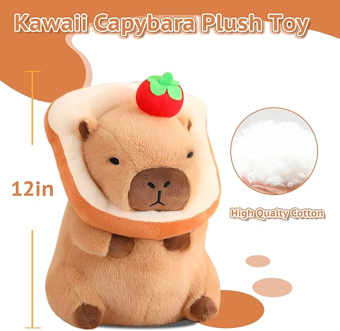 Cute Capybara Plush with Bread Kawaii Soft Apple Capybara Stuffed Aniamls Capybara Plush Toys Hugging Gifts Kids Girls Boys 12 inch