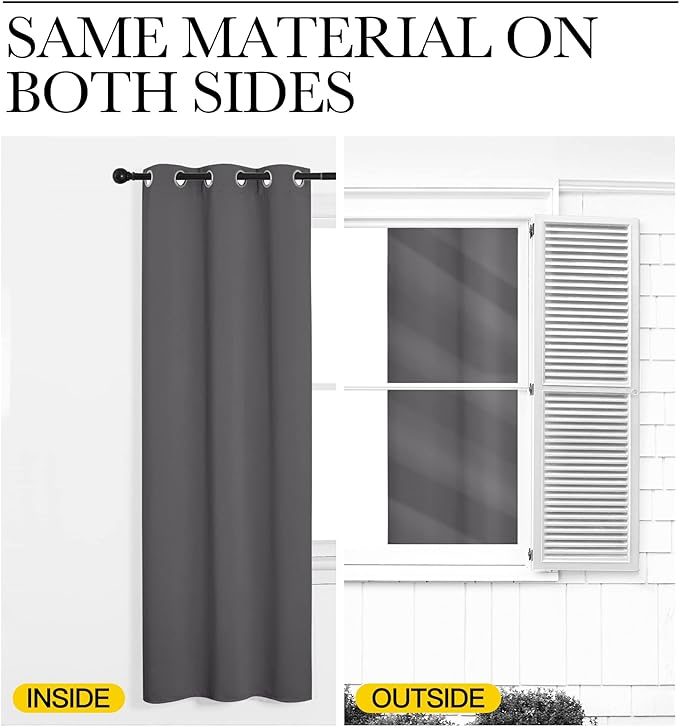 NICETOWN Grey Blackout Curtain Panels for Bedroom, Thermal Insulated Grommet Top Blackout Draperies and Drapes for Basement (2 Panels, W42 x L68-inch, Grey)