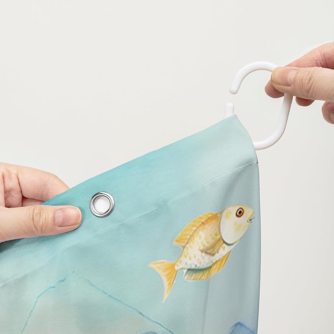 AILONEN Sea Turtle Shower Curtain,Watercolor Sea Turtle Bath Curtain for Girls Girls,Ocean Animal Fish Tie Dye Flower Shower Curtain for Bathroom Decor Waterproof with 12 Plastic Hooks, 36" W*72" H