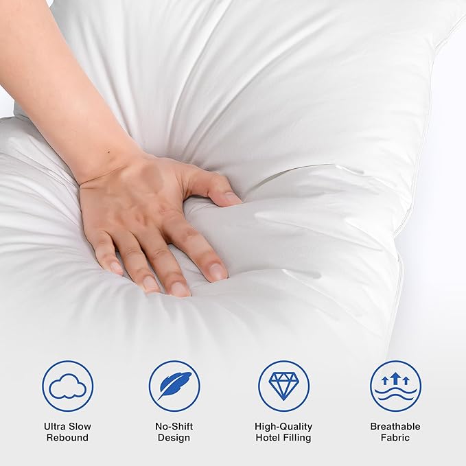 Goose Feather Bed Pillow Queen Size Set of 2 - Hotel Down Pillows for Sleeping, Soft 600 Thread Count Cotton Cover, Fluffy Support Surround Fill Polyester for Back, Stomach, Side Sleepers