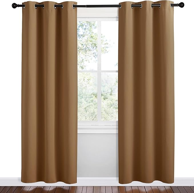 NICETOWN Sleek Blackout Curtains 78 inches Length for Small Windows, 2 Panels, Gold Brown, W42 x L78 -Inch, Noise Reducing and Block Draft Panels for Door Doorway Laundry Office Luxury Decor Theme
