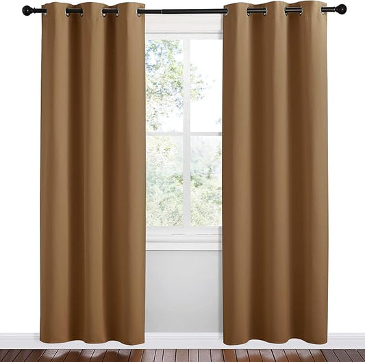 NICETOWN Sleek Blackout Curtains 78 inches Length for Small Windows, 2 Panels, Gold Brown, W42 x L78 -Inch, Noise Reducing and Block Draft Panels for Door Doorway Laundry Office Luxury Decor Theme