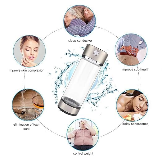 Hydrogen Water Bottle, Portable Hydrogen Rich Water Cup, USB Charging Rich Hydrogen Water Purifier Filter Glass Bottle Portable Lonizer Cup, Hydrogen Rich Water Glass Health Cup (Silvery)