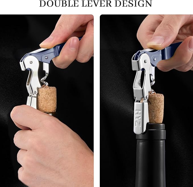HYZ 2-Pack Wine Opener Waiter Corkscrew, Professional Wine Key for Servers, Bartender with Foil Cutter, Manual Wine Bottle Opener Double Hinged (Navy Blue)