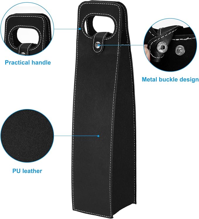 PATIKIL Wine Gift Bag, Wine Bag Reusable Leather Wine Tote Carrier for Wine Bottles Portable Champagne Gift Bags for Picnic Party Wedding, Black