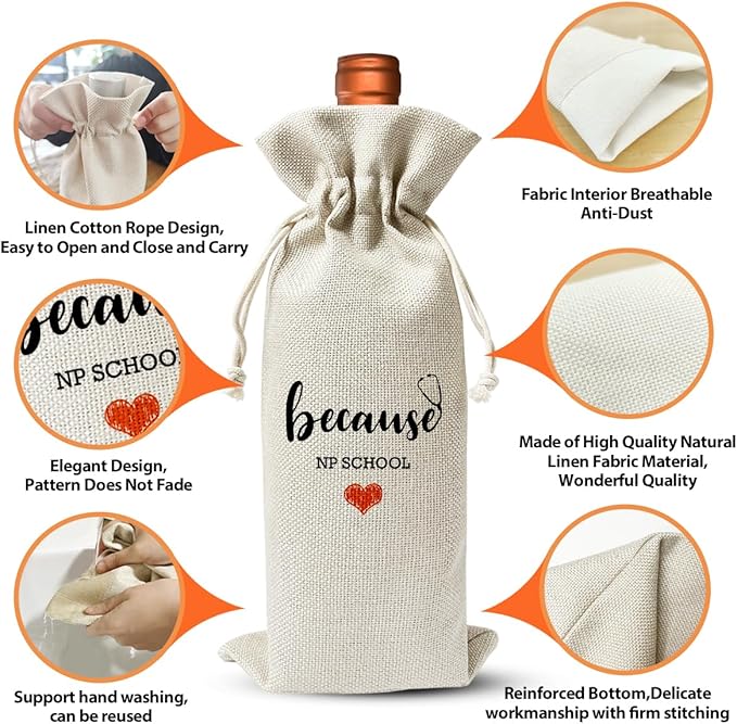 NP School Graduation Gift For Practitioner Wine Bag, Because Np School, Nursing School Graduation Gift, Cool Graduation Gift, Nurse Day Nurse Week Gift Bag, Med School Graduation Party Supply Decor