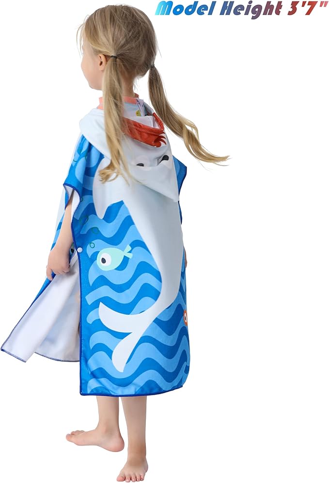 Toddler Bath Beach Towel Poncho with Hood, Kid Bath Pool Swim Bathrobe Cover-ups Swimwear (GREY SHARK)