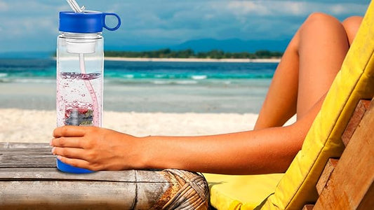 Filter Water Bottle - Fruit Infuser - Best Personal Outdoor Drink - Sports, Hiking, Camping, Fishing & Beach - A Must Survival Cooling, Travel, Backpack Accessories - Clear Bottles with Straw Purifier