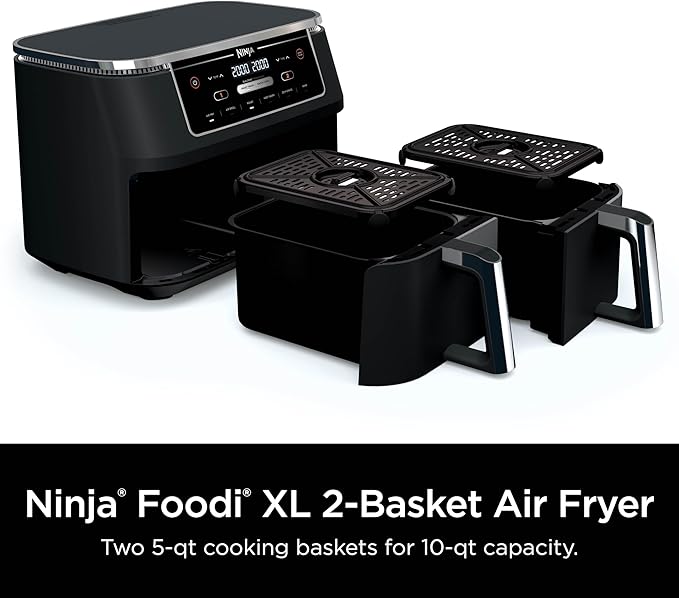 Ninja DZ302 Foodi 10-qt. 6-in-1 DualZone Smart XL Air Fryer with 2 Independent Baskets, Match Cook & Smart Finish to Air Fry, Air Broil, Roast, Bake, Dehydrate, & Keep Warm, Black