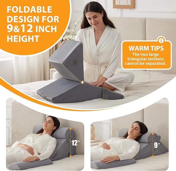 3PCS Orthopedic Bed Wedge Pillow Set for Sleeping, Wedge Pillow for Back Pain Relief, 10-in-1 Adjustable Bed Wedge Pillow Post Surgery, Triangle Pillow for Acid Reflux Snoring Gerd, Velvet