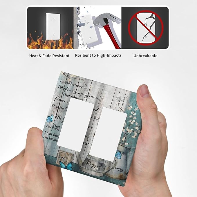 Vintage Teal Butterfly Inspirational Quotes Wood Plank 2 Gang Rocker Decora Light Switch Covers Dual Outlet Covers Wall Plate Decorative Switchplate Electrical Faceplate GFCI for Farmhouse Bedroom