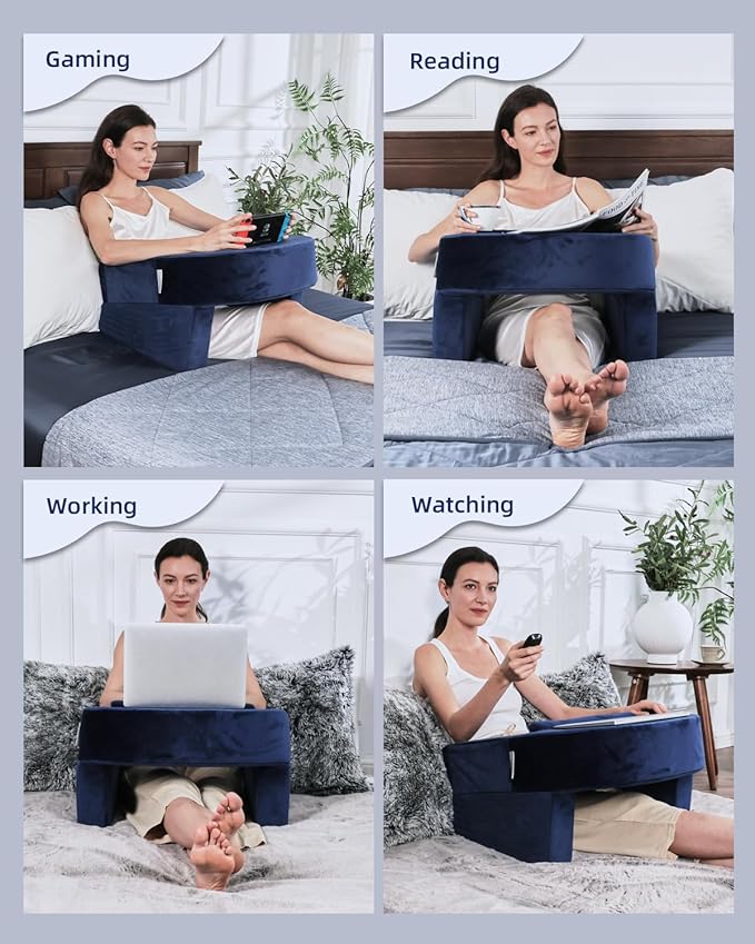 Weighted Idea Reading Pillow for Gaming, Extra Large Arm Rest Pillow for Adult,Lap Desk Pillow Gaming Pillow with 2 Side Pockets for Gaming, Reading, Working Sitting in Bed Floor Sofa (Blue)