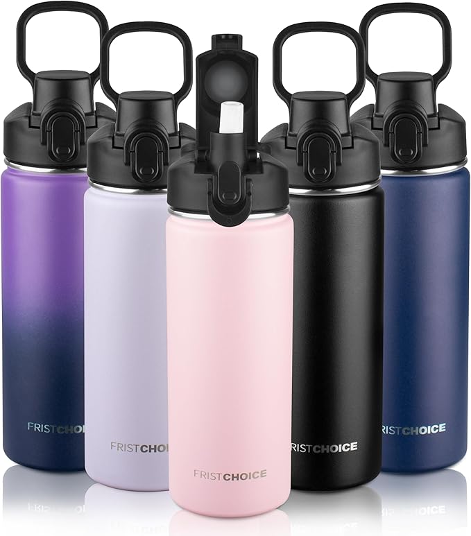 Insulated water bottle with Straw,18oz Stainless Steel Water Bottle for Adult Kids,Double Wall Vacuum Wide Mouth Insulated Water Bottle for School,BPA-free and Leak-proofοΌ18oz,PinkοΌ