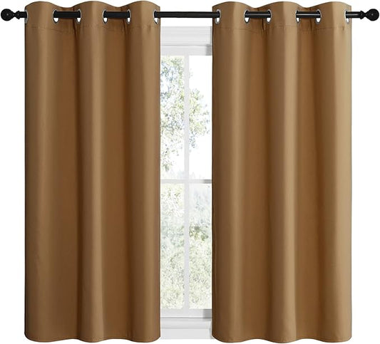 NICETOWN Sleek Blackout Curtains 50 inches Length for Small Windows, Noise Reducing and Block Draft Panels for Door Doorway Laundry Office Luxury Decor Theme (2 Panels, Gold Brown, W42 x L50 -Inch)