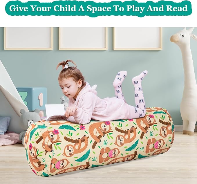 Stuffed Animal Bean Bag Storage Chair for Kids Cover Only (No Filler), Organize, Sit, Play & Boxing, 100% Cotton Canvas Washable, Ultra Soft Cylinder Long Vertical Zipper Best Gift for Child